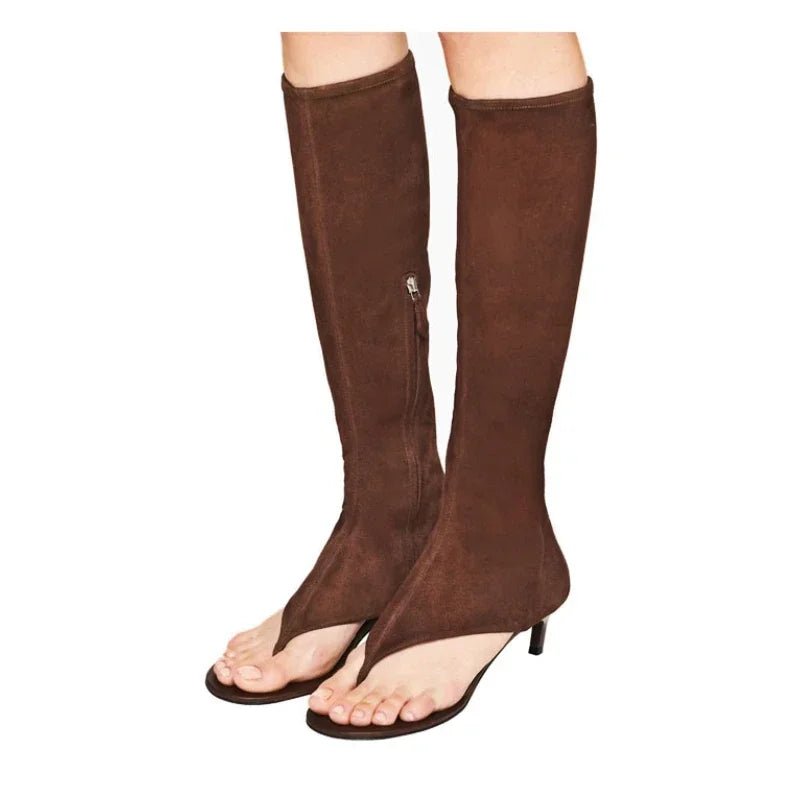 2024 Summer New Peep Toe Flip Sandals Mid Heeled Side Zipper Women's High Tube Boots - LiveTrendsX