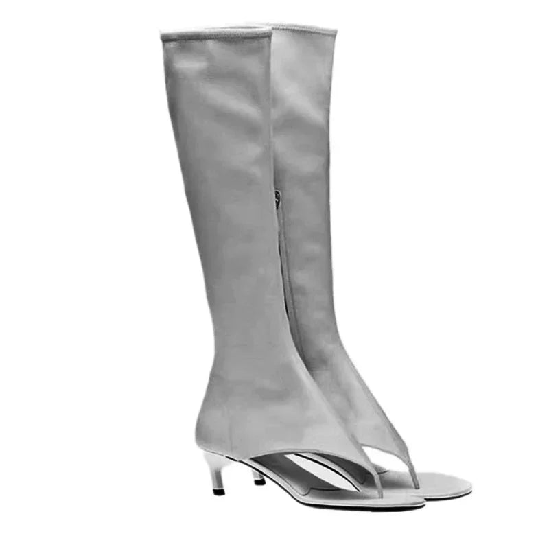 2024 Summer New Peep Toe Flip Sandals Mid Heeled Side Zipper Women's High Tube Boots - LiveTrendsX