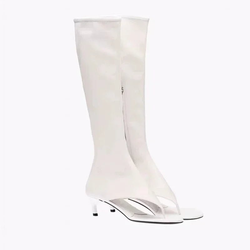 2024 Summer New Peep Toe Flip Sandals Mid Heeled Side Zipper Women's High Tube Boots - LiveTrendsX