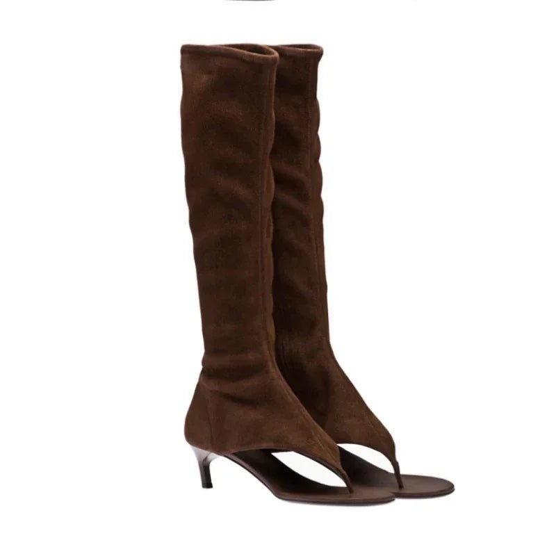 2024 Summer New Peep Toe Flip Sandals Mid Heeled Side Zipper Women's High Tube Boots - LiveTrendsX