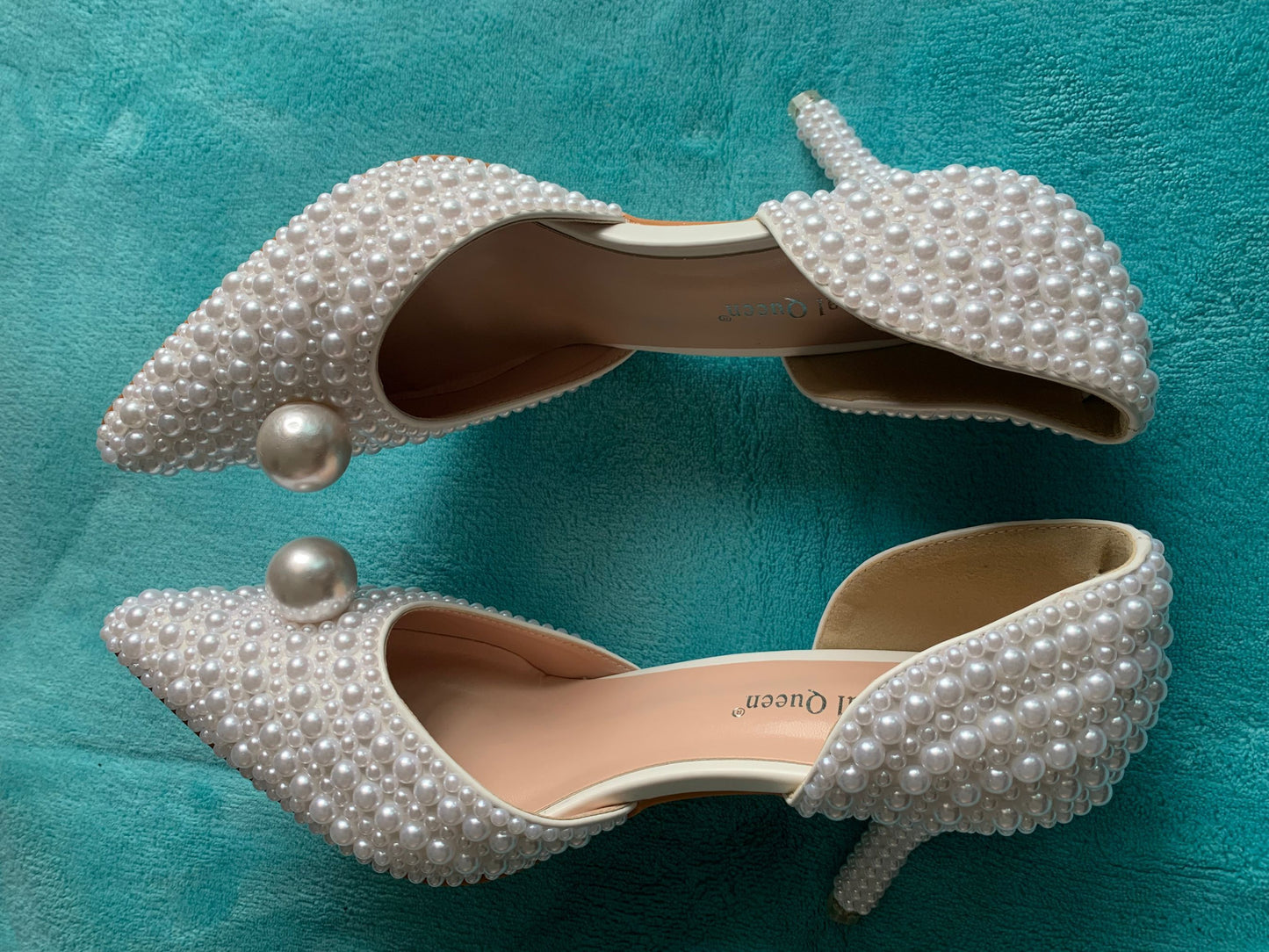 White Beads Big Pearl wedding shoes Bride Pointed Toe
