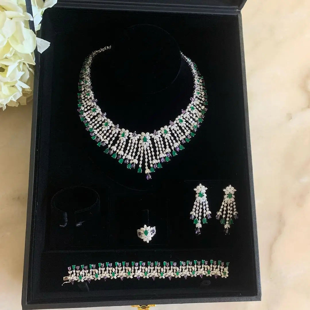 UAE Dubai Bridal Jewelry Set Women Wedding Party Nigerian African Necklace Earrings Set