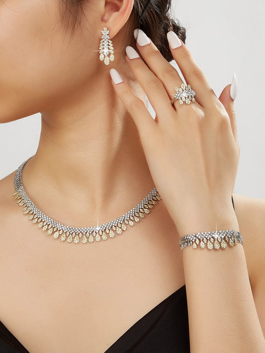 Two Color Zirconia For Women Party Luxury Dubai Necklace Bracelet Earringa Rings CZ Crystal Wedding Jewelry Sets