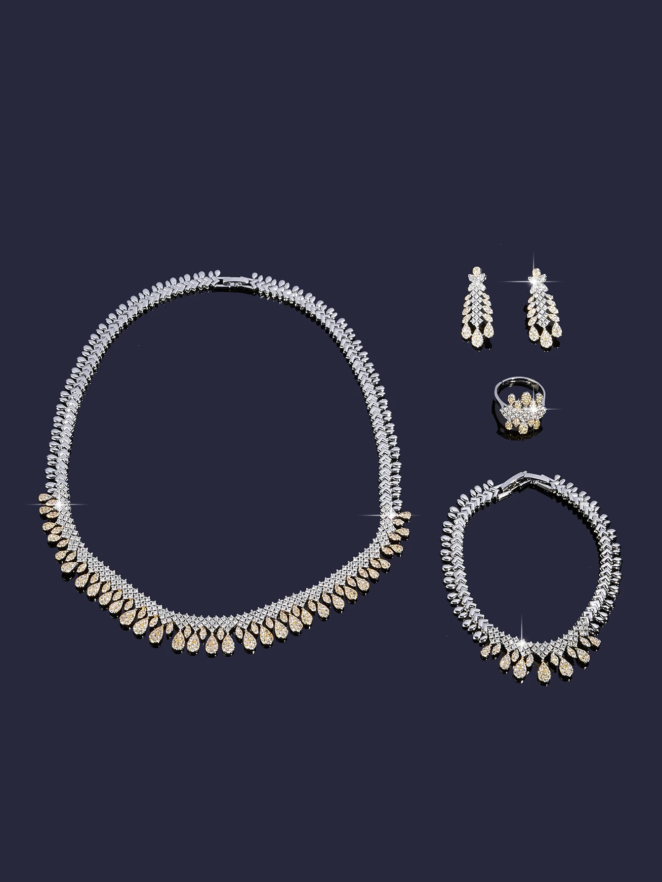 Two Color Zirconia For Women Party Luxury Dubai Necklace Bracelet Earringa Rings CZ Crystal Wedding Jewelry Sets