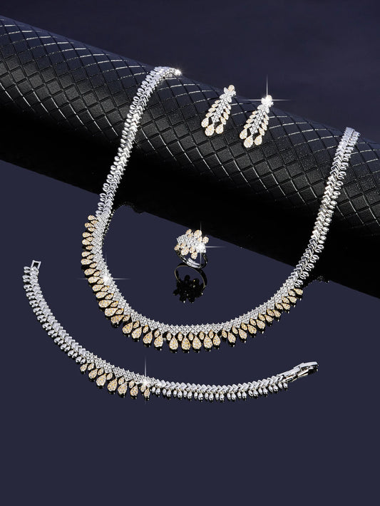 Two Color Zirconia For Women Party Luxury Dubai Necklace Bracelet Earringa Rings CZ Crystal Wedding Jewelry Sets