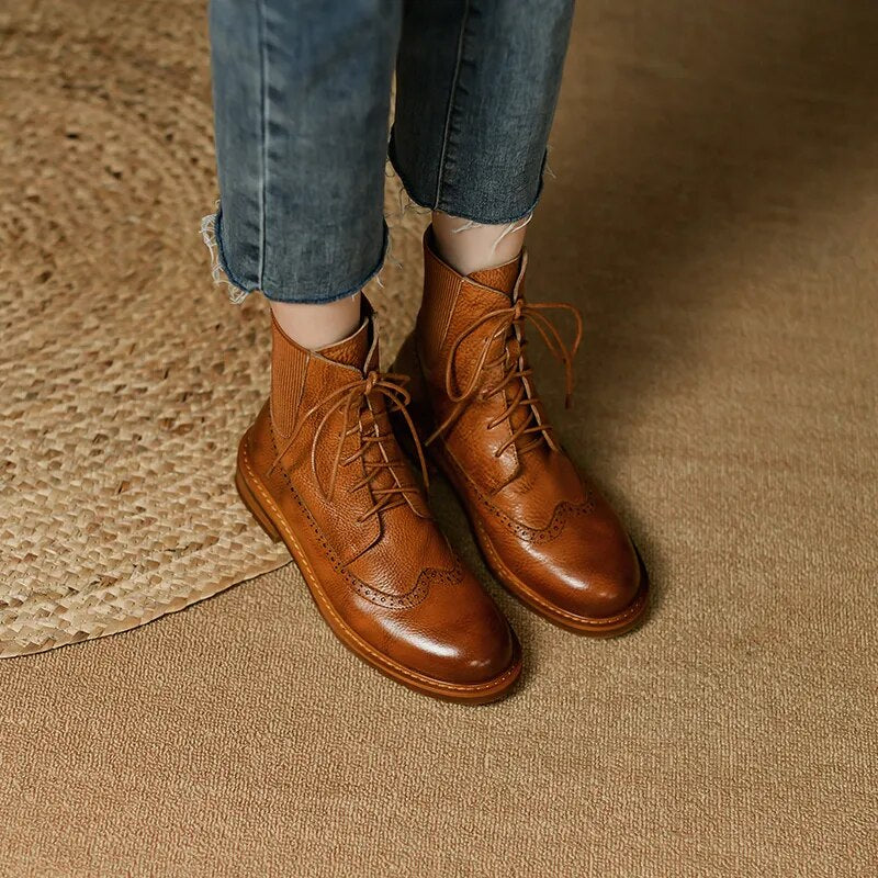 Genuine Leather Retro Ankle Boots Motorcycle Shoes