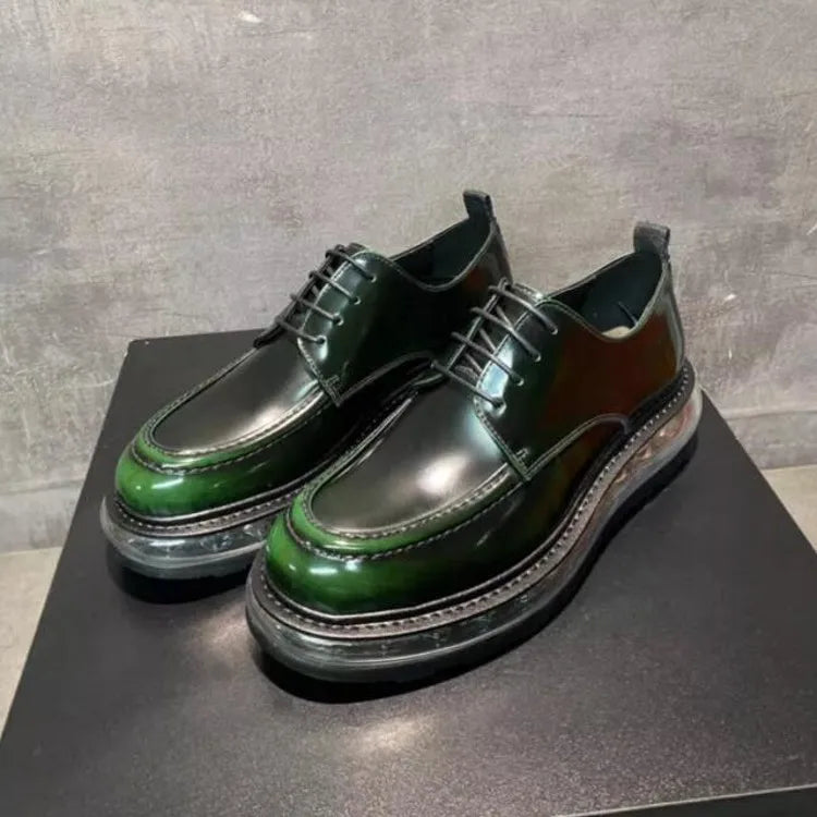 Designer Men's Formal Leather Derby Shoes with Thick Platform