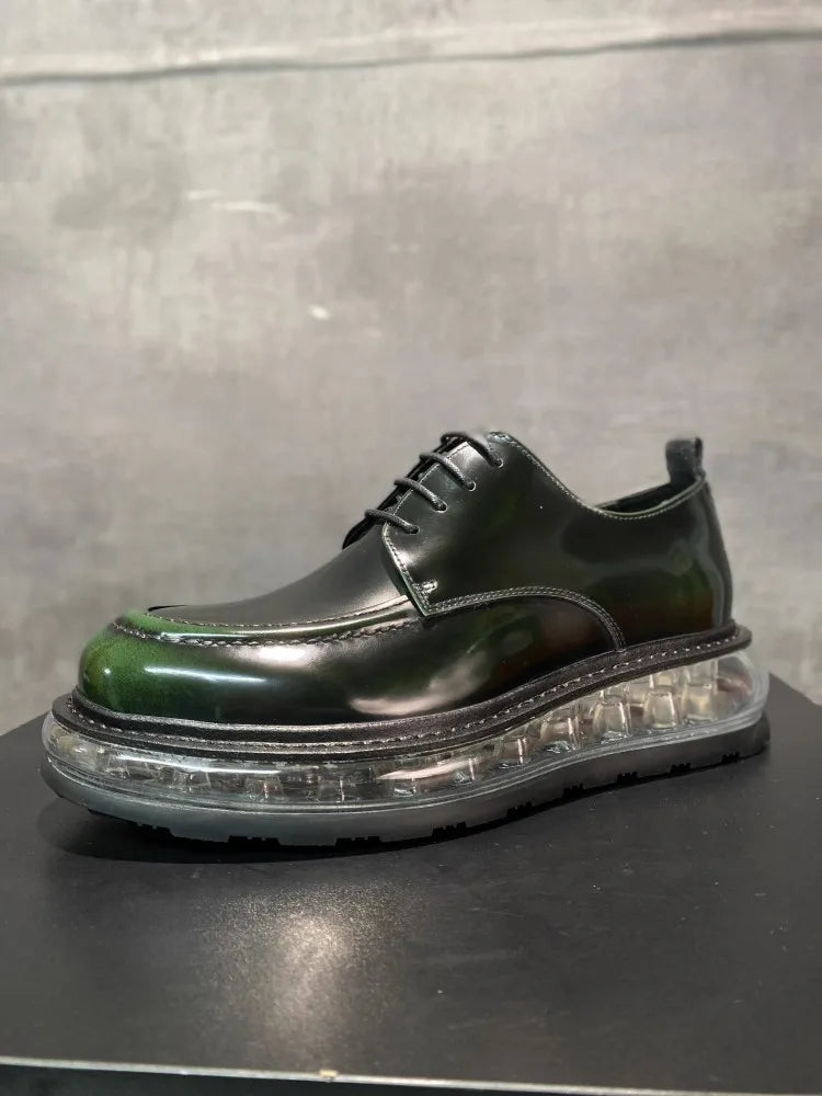 Designer Men's Formal Leather Derby Shoes with Thick Platform