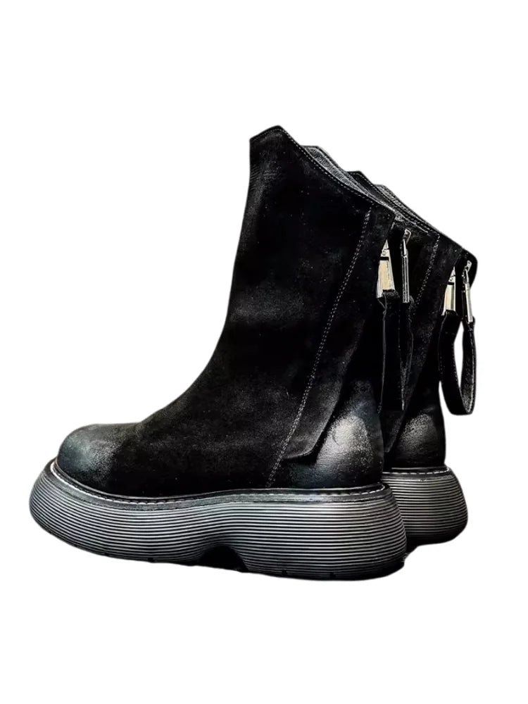 Men's High Top Double Zipper Thick Platform Boots