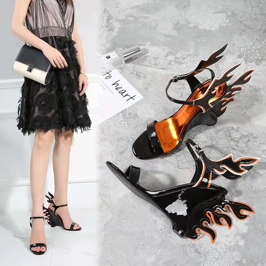 Female Buckle Design Flame Slingback Sandals Women Stiletto