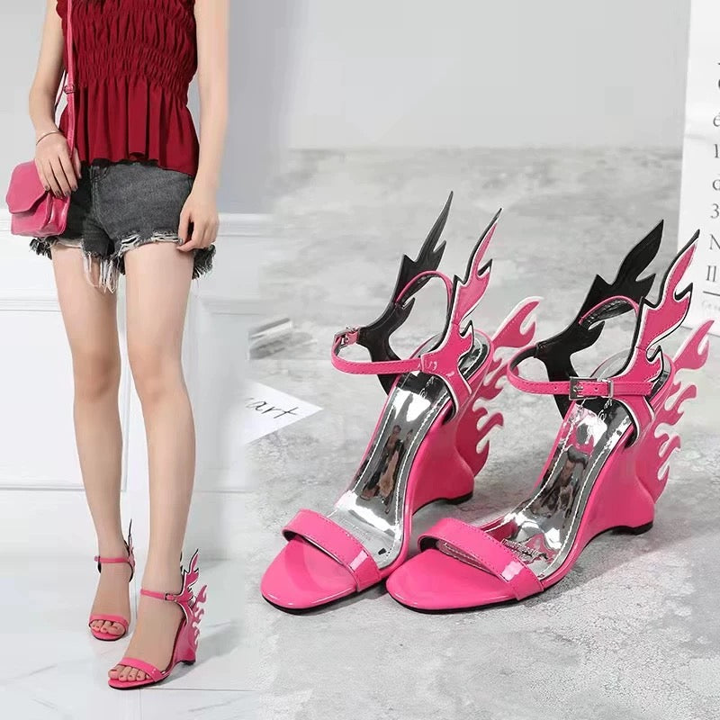 Female Buckle Design Flame Slingback Sandals Women Stiletto