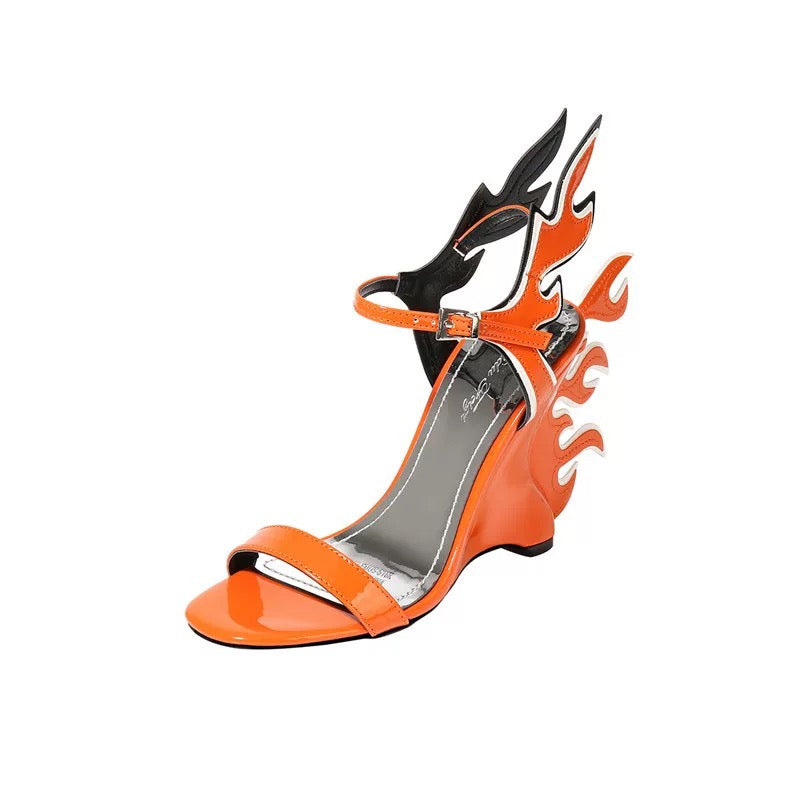 Female Buckle Design Flame Slingback Sandals Women Stiletto