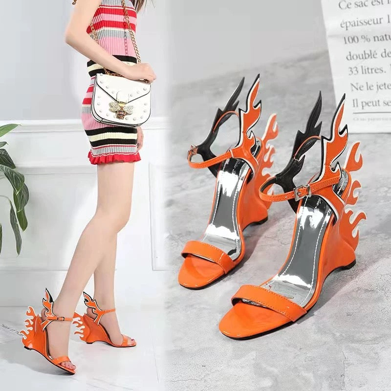 Female Buckle Design Flame Slingback Sandals Women Stiletto