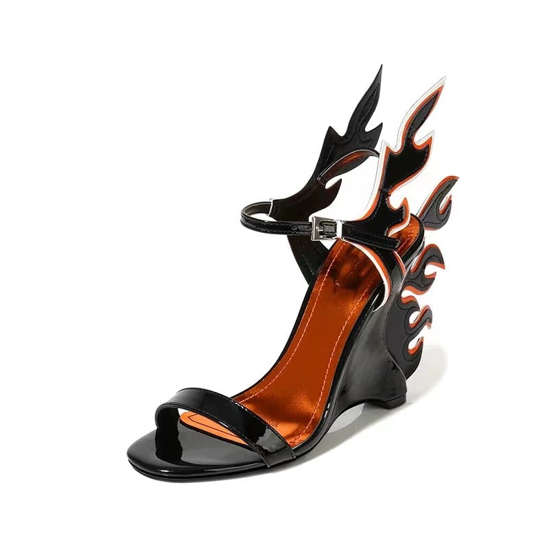 Female Buckle Design Flame Slingback Sandals Women Stiletto