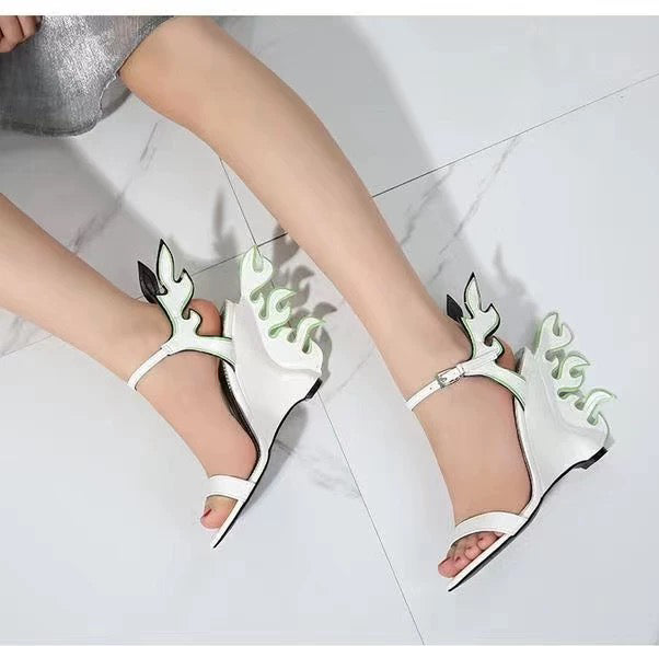 Female Buckle Design Flame Slingback Sandals Women Stiletto