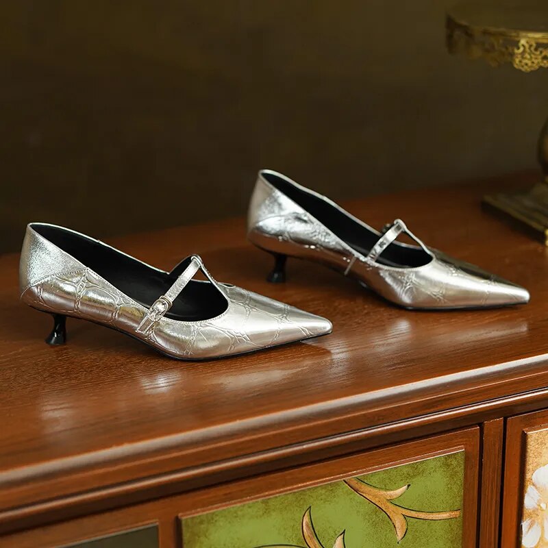 Sexy Silver Black Pointed Toe Women's Pumps