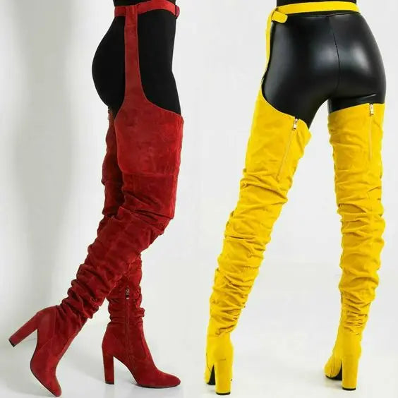 Women's Side-Zip Thigh-High Pointed Boots - LiveTrendsX fit view 1