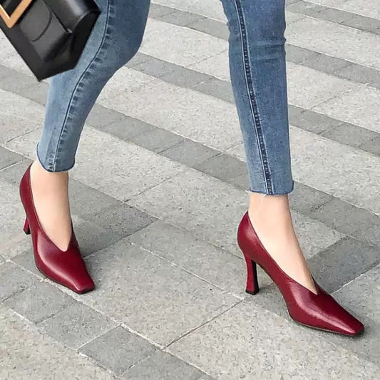 High heels lady pumps wedding shoes square toe