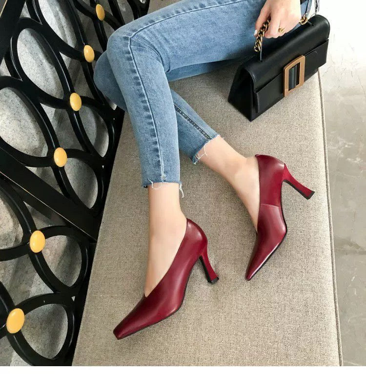 High heels lady pumps wedding shoes square toe