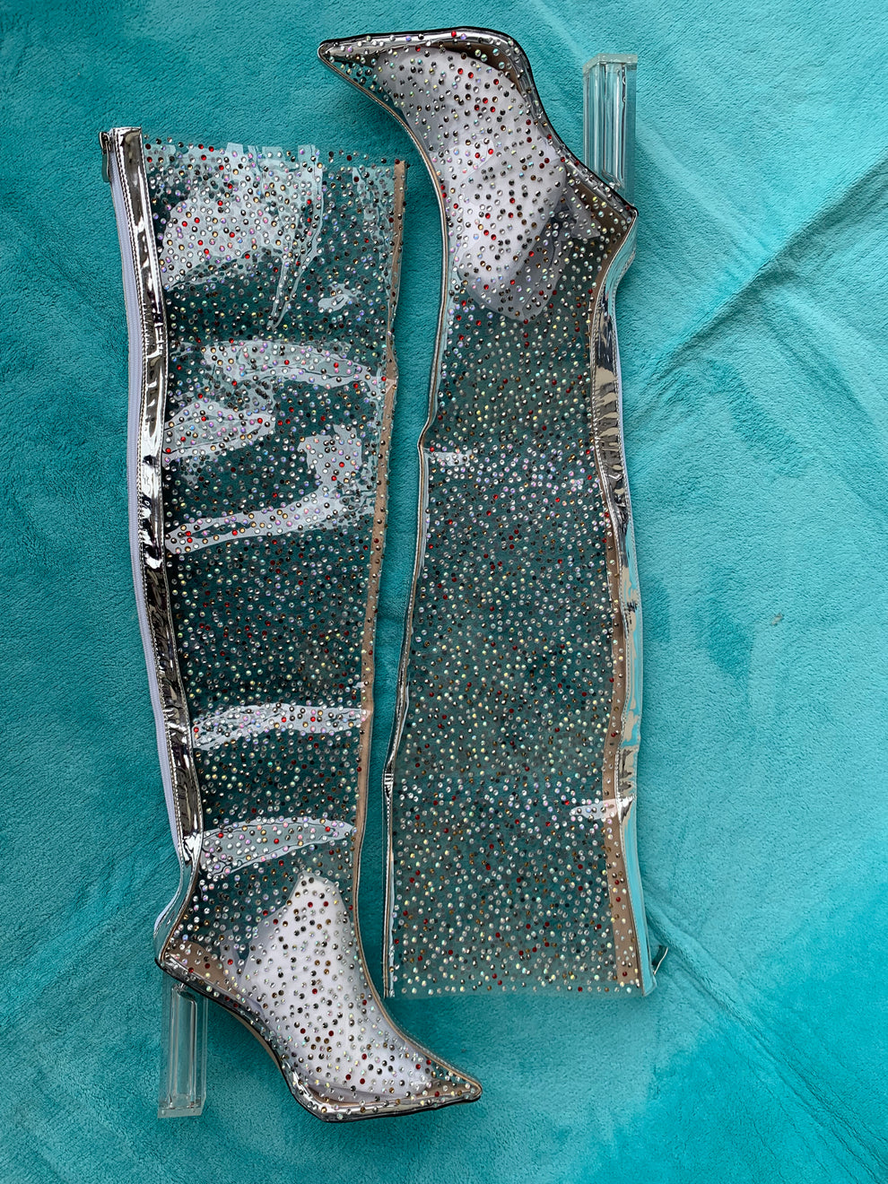 Clear Rhinestone Booties Luxury Clear Colorful Rhinestone Studded Thigh High Boots – LiveTrendsX