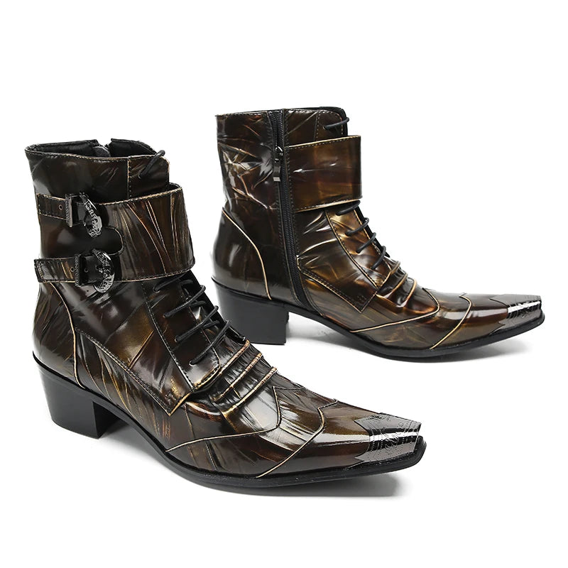 Men's Luxury Handmade Italian Leather Ankle Boots with Metal Toe