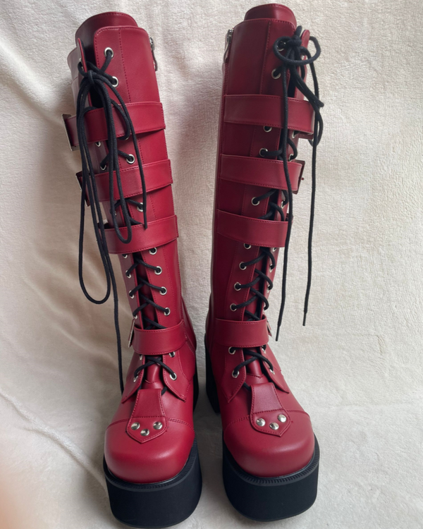 Japanese Harajuku Thick Platform Punk Goth Cosplay Boots Women Burgund ...
