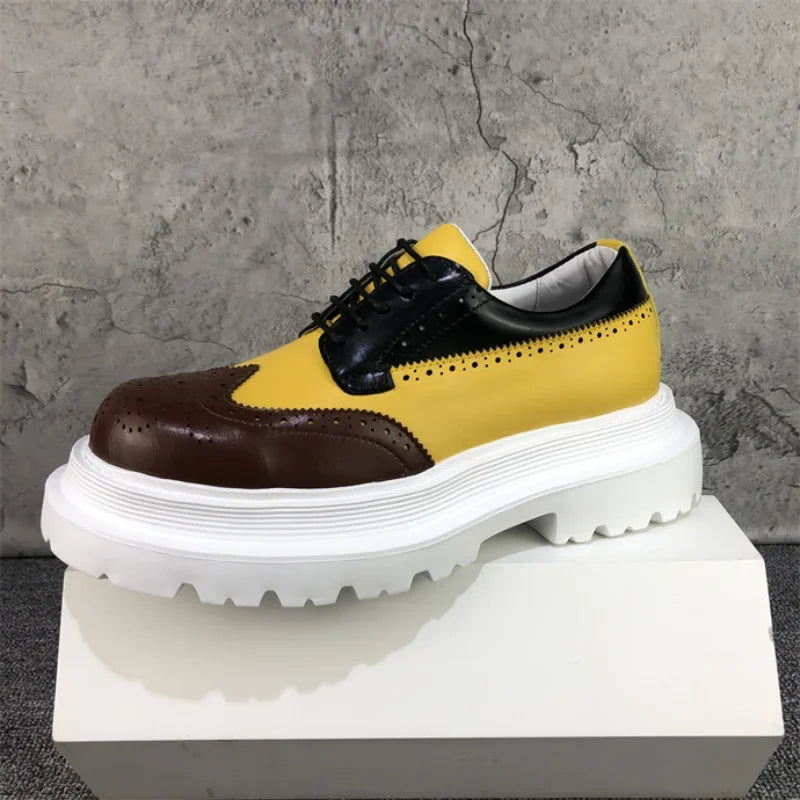 Men Brogue Shoes Thick Sole Heightening Casual Leather Shoes