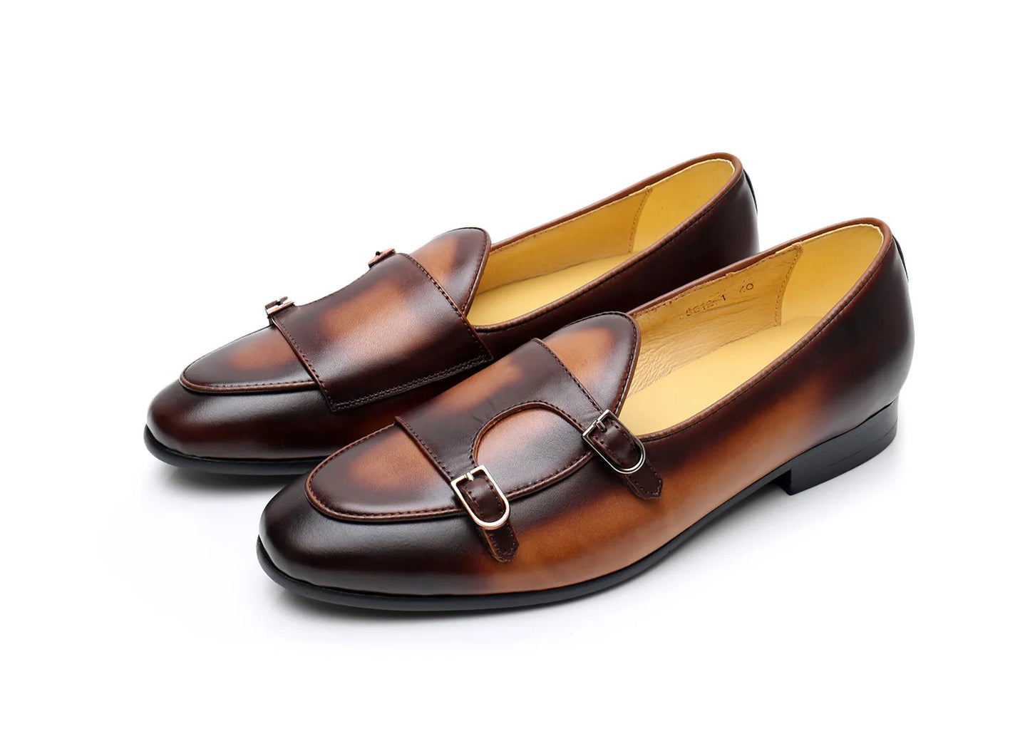Genuine Leather Men's Loafers with Double Buckle