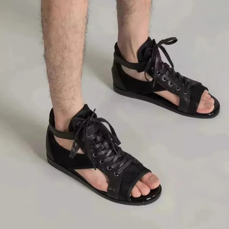 Men's Summer High-Top Gladiator Sandals in Real Leather