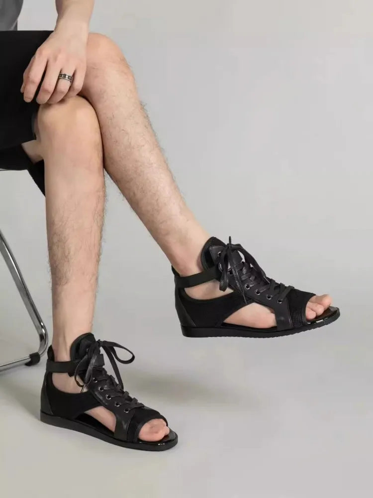 Men's Summer High-Top Gladiator Sandals in Real Leather