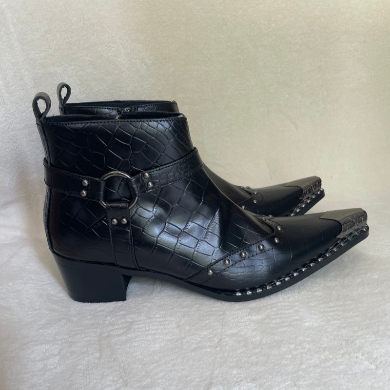 メンズ アンクルブーツ パンク 本革 モーターサイクルブーツ プラスサイズ