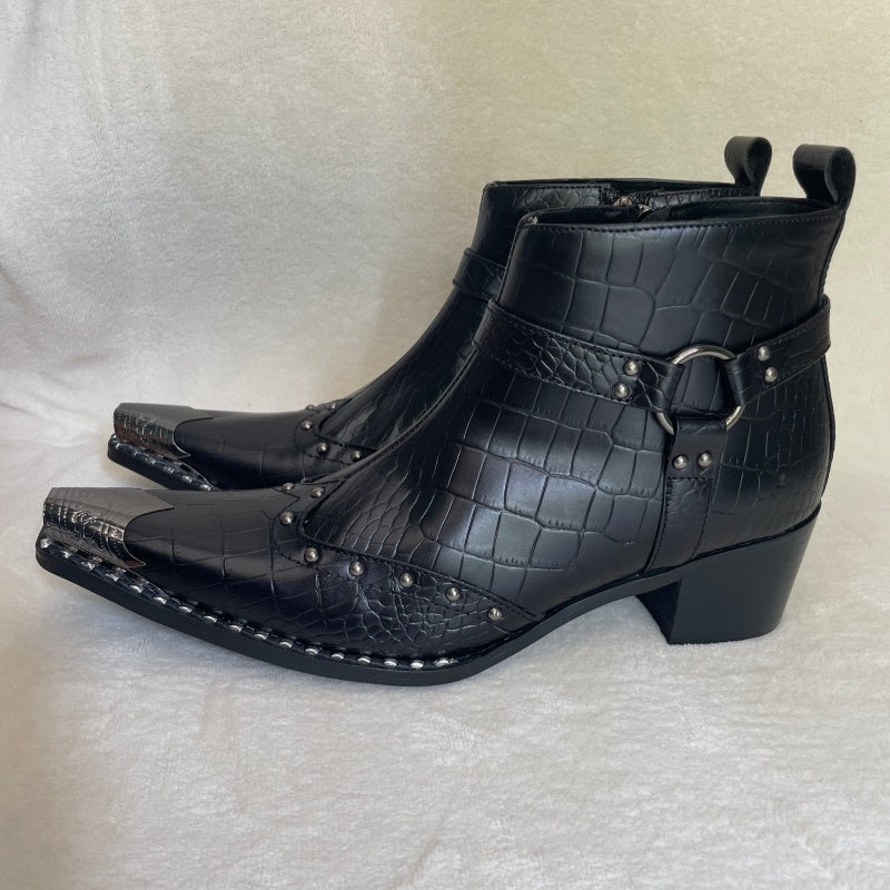 メンズ アンクルブーツ パンク 本革 モーターサイクルブーツ プラスサイズ