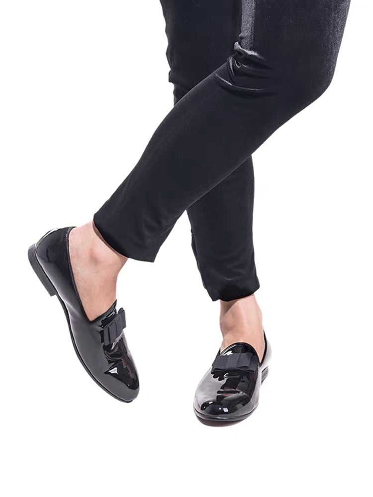 Men's Black Patent Leather Bow-Tie Loafers