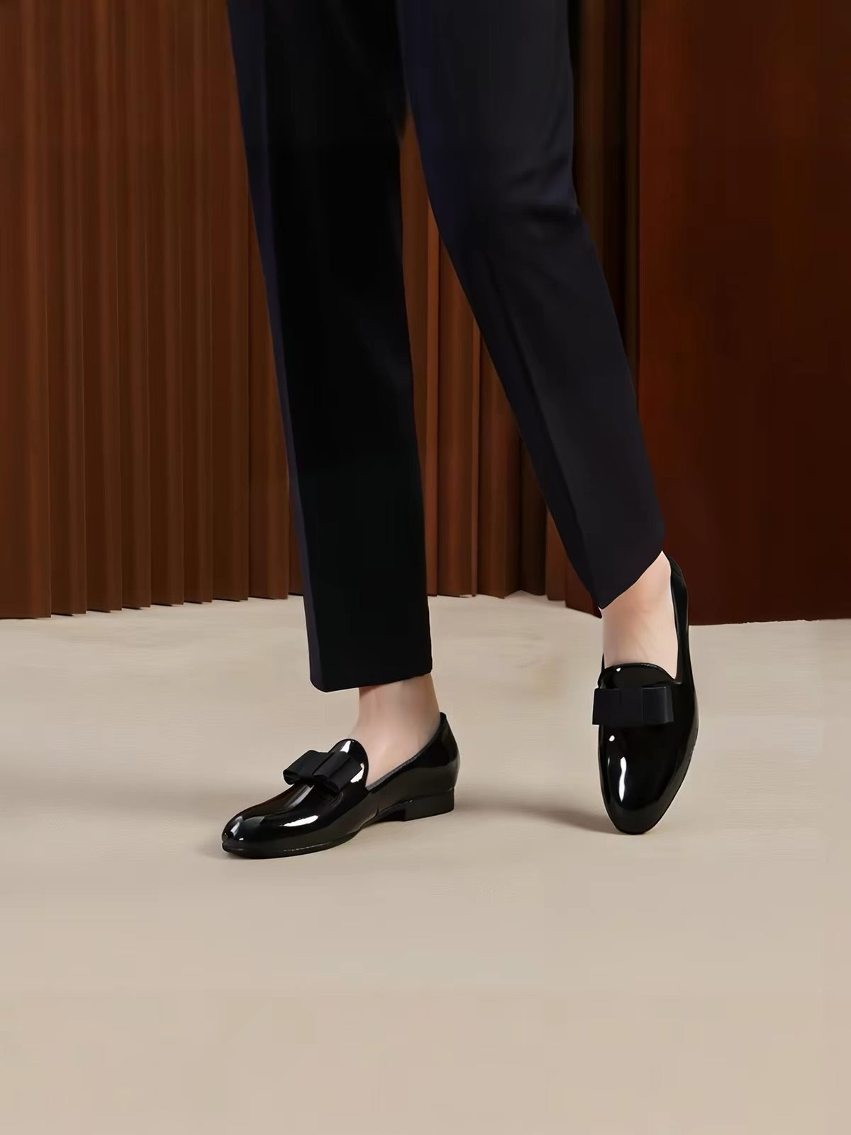 Men's Black Patent Leather Bow-Tie Loafers