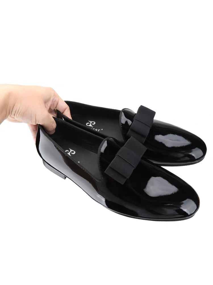Men's Black Patent Leather Bow-Tie Loafers