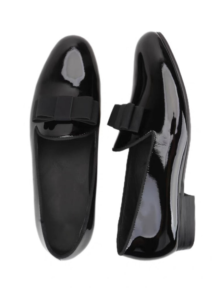Men's Black Patent Leather Bow-Tie Loafers