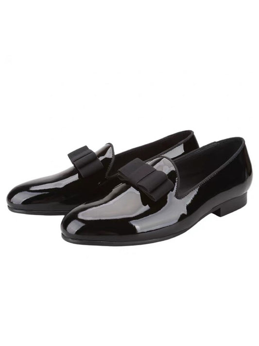 Men's Black Patent Leather Bow-Tie Loafers