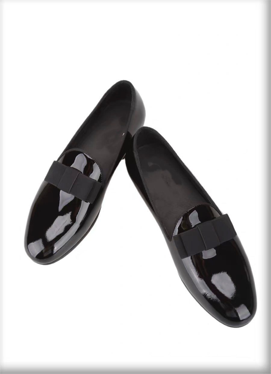 Men's Black Patent Leather Bow-Tie Loafers