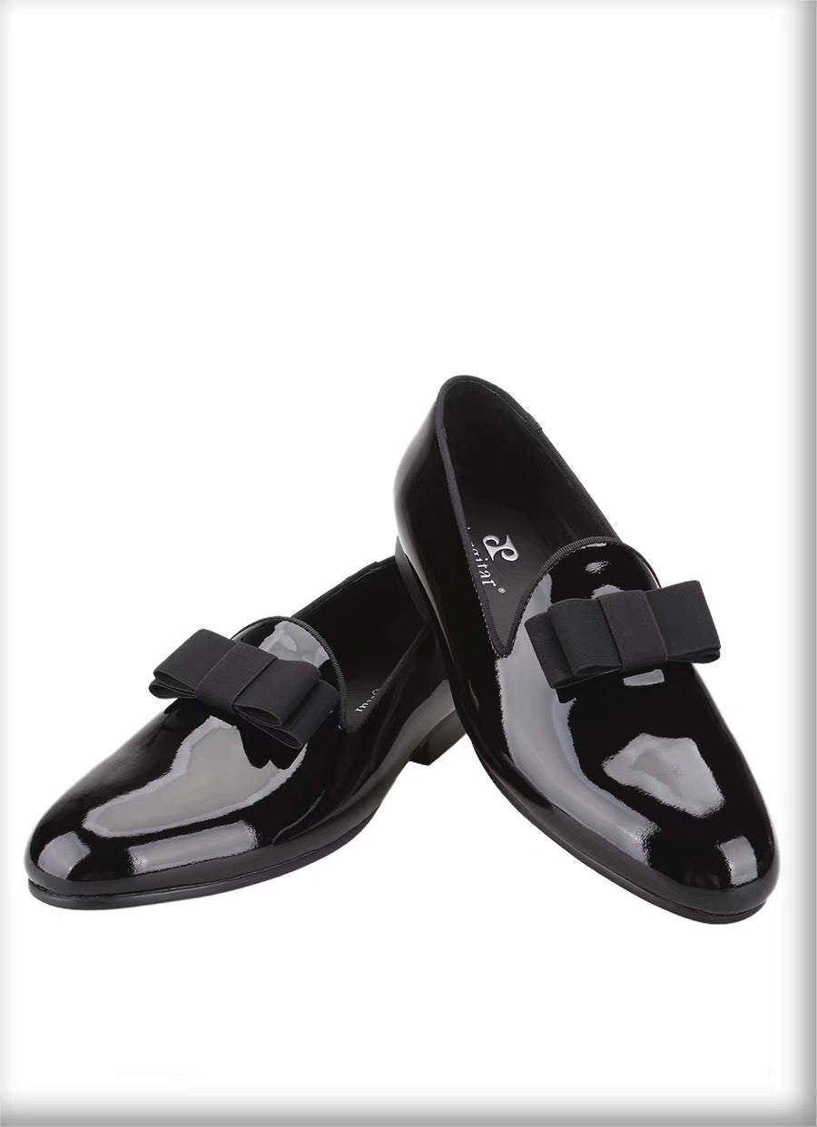 Men's Black Patent Leather Bow-Tie Loafers