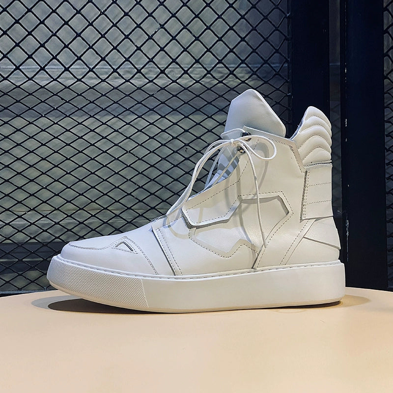 Sports white boots cowhide lace-up trendy men's British leather boots ultra-light bottom white shoes short boots