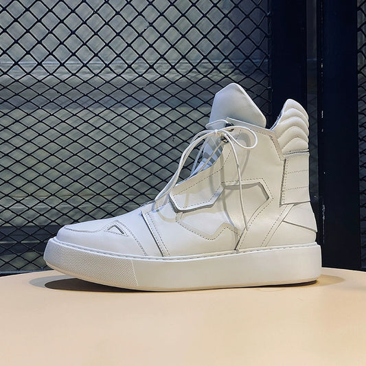 Sports white boots cowhide lace-up trendy men's British leather boots ultra-light bottom white shoes short boots