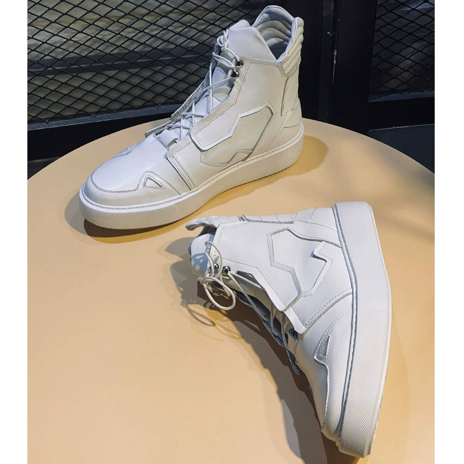 Sports white boots cowhide lace-up trendy men's British leather boots ultra-light bottom white shoes short boots