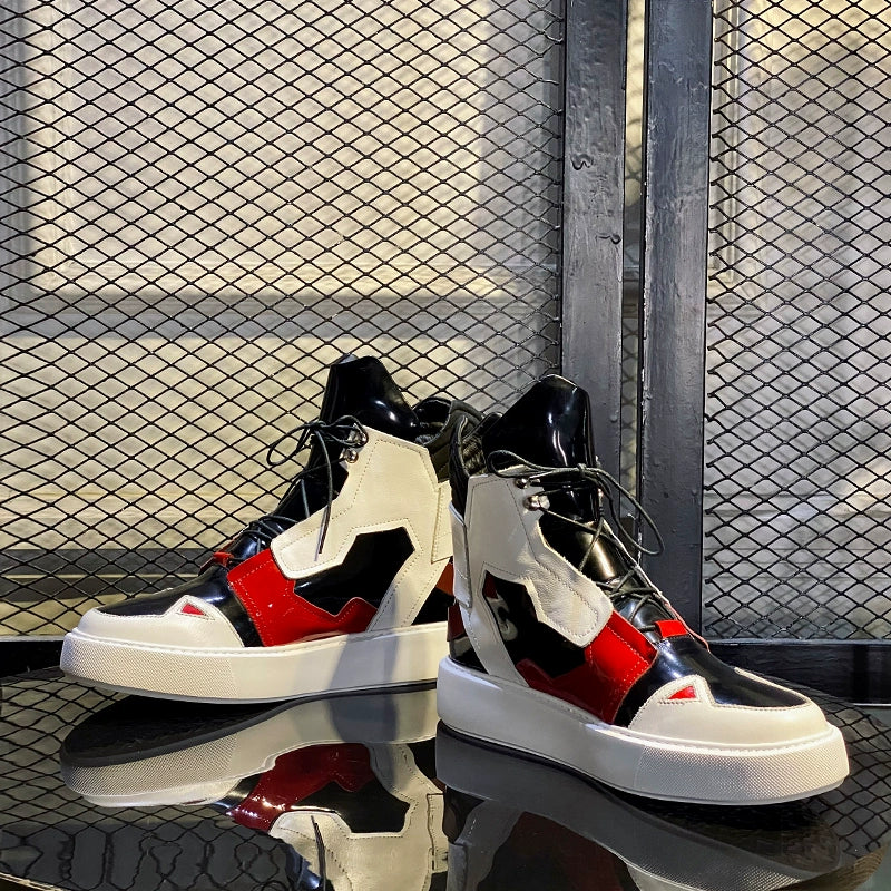 Sports boots cowhide lace-up trendy men's British leather boots ultra-light bottom wave shoes color matching short boots