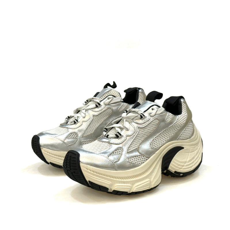 Dad shoes silver and white heightened cowhide original 8CM sports shoes trendy casual shoes