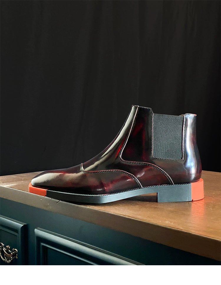 Special-shaped sole men's boots square head Chelsea boots cowhide fashion leather boots elastic short boots