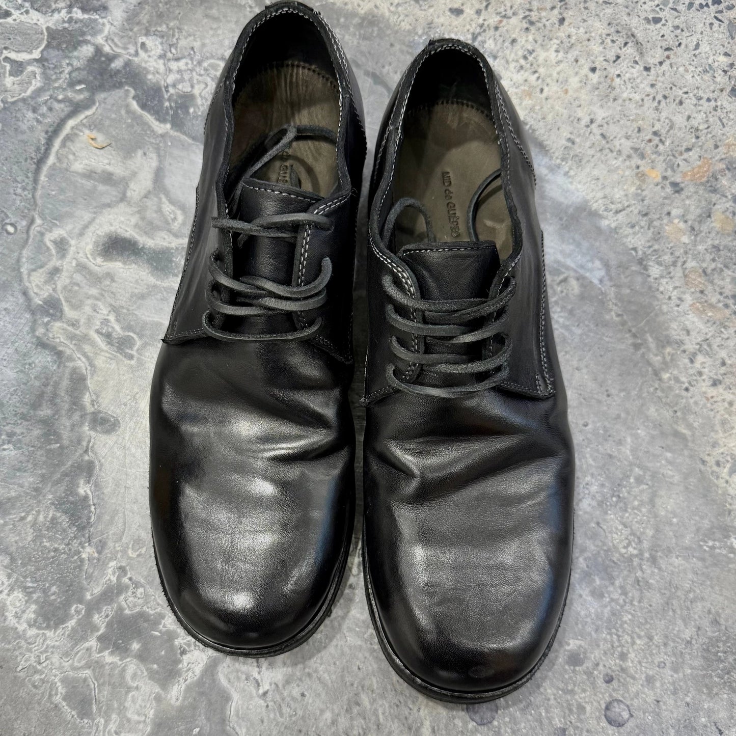Round toe dark avant-garde style leading layer horsehide special washed and aged handmade derby leather shoes