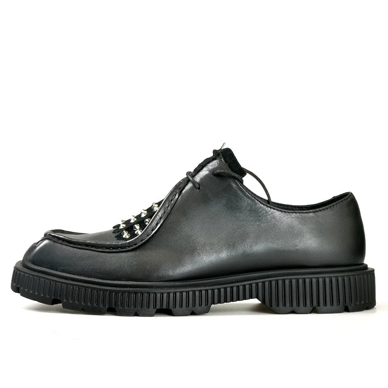 Square head casual kangaroo shoes fringed rivets TPU light bottom tide lace-up cowhide men's shoes