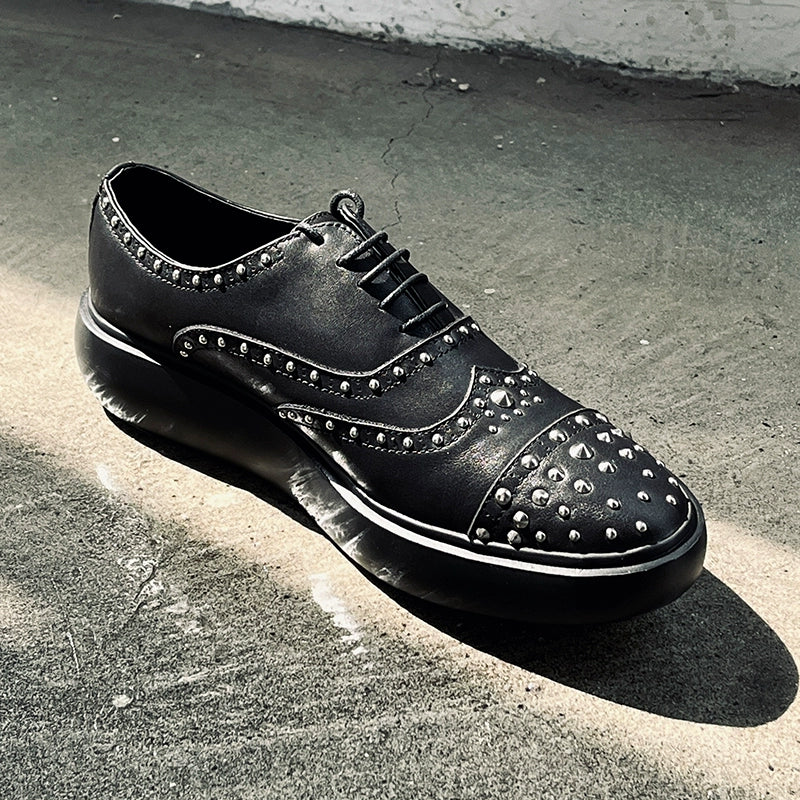 Rivet casual shoes heightened and comfortable platform lace-up Oxford leather shoes fashionable black men's shoes