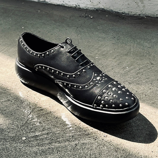 Rivet casual shoes heightened and comfortable platform lace-up Oxford leather shoes fashionable black men's shoes