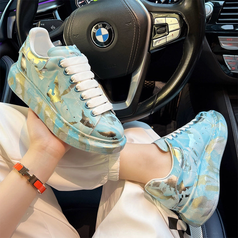 Unisex Graffiti Platform Sneakers – Blue Gold